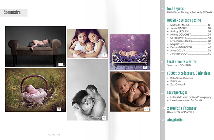 Sommaire du magazine pour les photographes nouveau-né